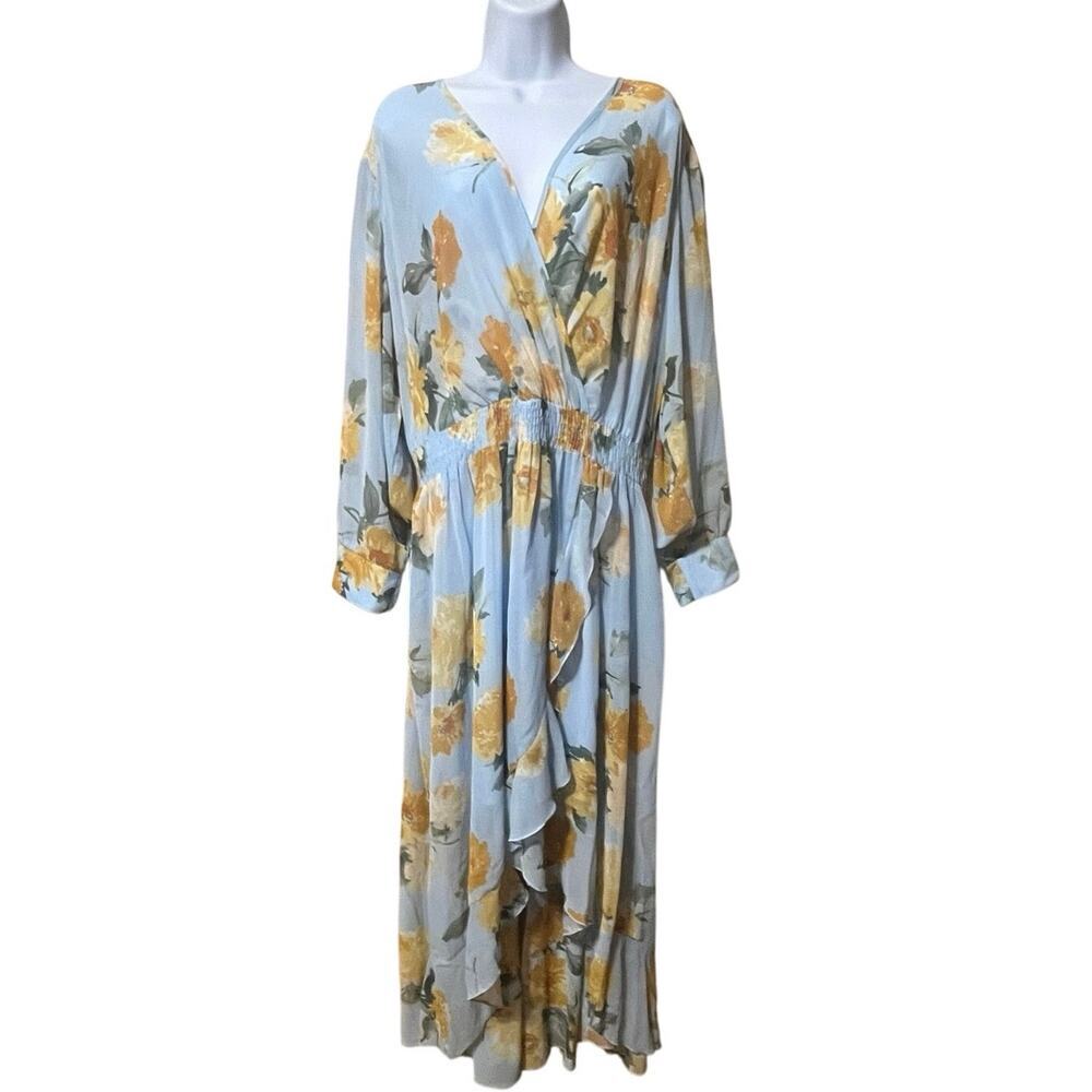 ENFOCUS Floral Boho Maxi Hi Low Dress 20w Peasant Blue Yellow Romantic Flowy EUC - Picture 2 of 9